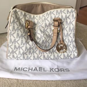 Michael Kors White and Navy monogram purse